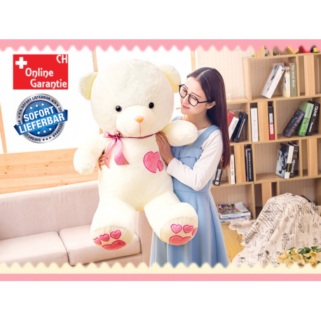 Romantischer XXL Teddybär 110 cm mit Herz auf den Pfoten – Kuscheltier Geschenk aus der Schweiz