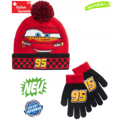 Disney Cars Lightning McQueen Winterset Kinder Junge Auto 95 Mütze Handschuhe Kindermütze Winter Wintermütze Set
