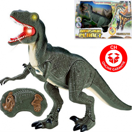 Ferngesteuerter Velociraptor Dino – Raptor-Spielzeug mit leuchtenden Augen und Brüll-Sound beim Spaziergang durchs Kinderzimmer