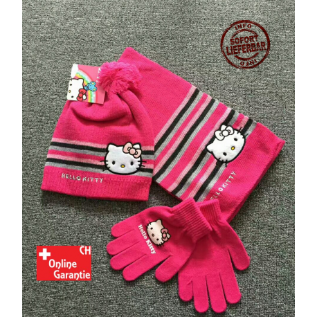 Hello Kitty Hellokitty HK Cap Mütze Beanie Handschuhe Handschuhen Schal Mädchen Girl Winter Set Fan Kleidung
