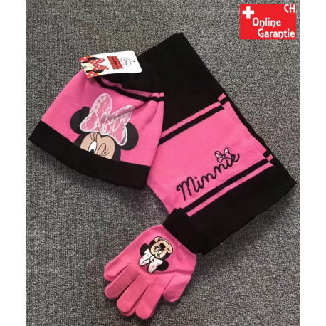 Disney Minnie Maus Minnie Mouse Mütze Beanie Cap Schal Handschuhe Handschuhen Winter Kleidung Set Winterset Kind Mädchen