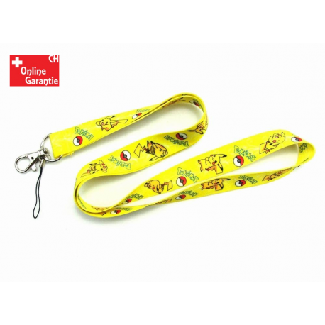Gelbes Pokémon Schlüsselband mit Pikachu GO Logo und Handy Schlaufe