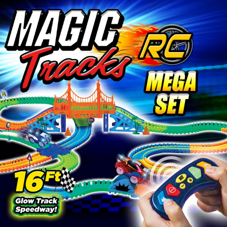 Magic Tracks RC Mega Set mit zwei leuchtenden Turbo-Autos und Fernbedienungen – Rennspass für Kinder