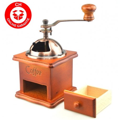Nostalgie Retro Mini Kaffeemühle Kaffee Mühle Espressomühle aus Holz Gusseisen Mahlwerk