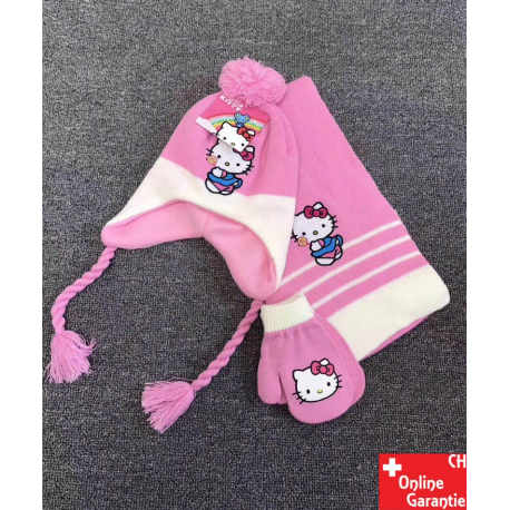 Ensemble hiver Hello Kitty pour fille avec bonnet écharpe et gants
