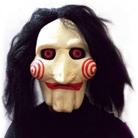 Horror Saw Kopfmaske Jigsaw Latex mit Kunsthaar Maske Fasnacht Party