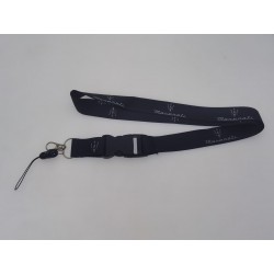 Maserati Schlüsselband Schwarz mit Trident Logo und Karabiner für Schlüssel und Handy