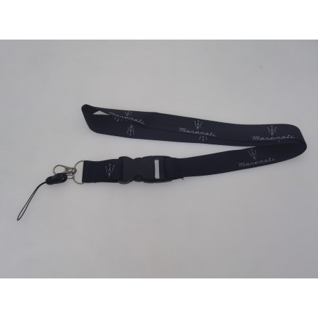 Maserati Schlüsselband in Schwarz mit Trident Design und Karabiner. Für Schlüssel, Handy und stilvolle Ordnung.
