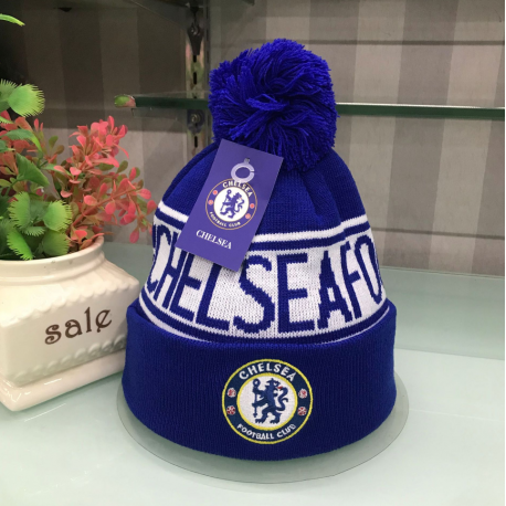 FC Chelsea Football Club Winter Mütze Kappe Bommel Bommelmütze Cap Beanie Fan Blues Accessoire