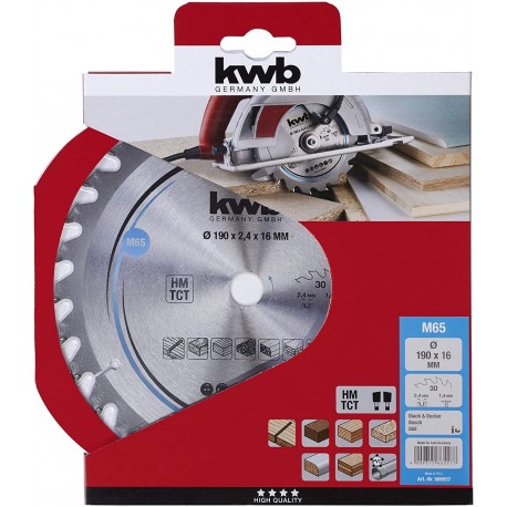 KWB Einhell AEG Bosch M65 Spanplatten Holz Sägeblatt Handkreissägen 190 x 16 mm 30 Zähne