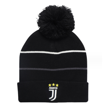 Bonnet Juventus Turin hiver noir unisexe avec pompon Beanie supporters