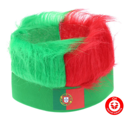 Portugal Fan-Stirnband mit wildem Strubbelhaar in den Nationalfarben
