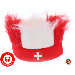 Suisse Bandeau Supporter avec Cheveux Rouge et Blanc et Drapeau