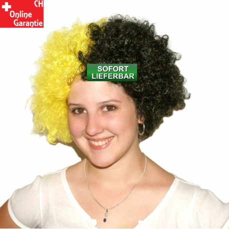 Gelb Schwarz Perücke Afro Haar YB Bern Fan Mütze Schwarzgelb Gelbschwarz Accessoire Fanartikel