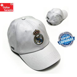 Casquette Real Madrid blanche avec logo brodé sur le devant et broderie latérale « 1902 » – accessoire officiel pour fans de foo