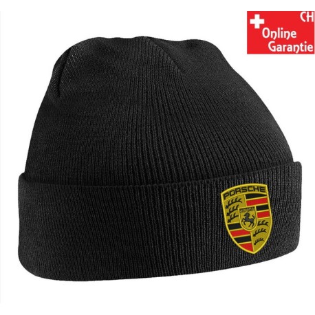 Bonnet d’hiver Porsche noir Beanie avec logo brodé en acrylique chaud