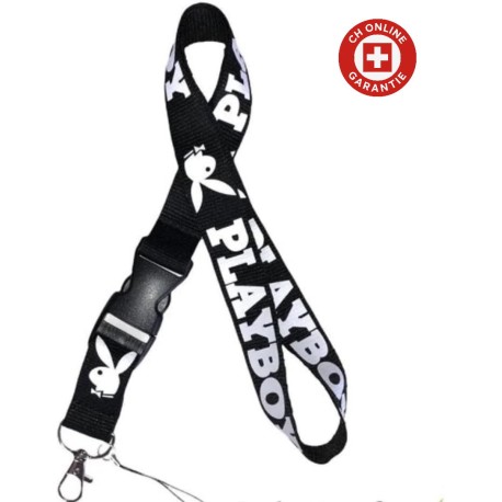 Playboy Lanyard Schwarz Weiss mit Bunny Logo als Schlüsselband