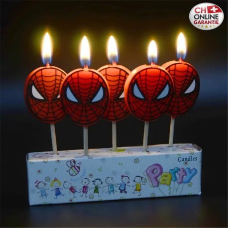 Set de 5 bougies d’anniversaire Spider-Man en rouge pour gâteau enfant muffins et cupcakes