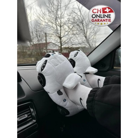 BMW Hausschuhe aus Plüsch in Weiss Auto Finken Pantoffeln
