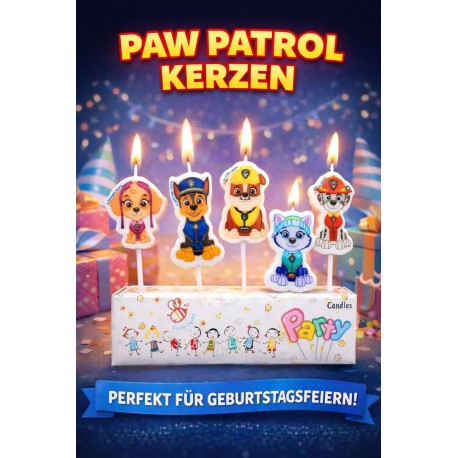 Bunte PAW Patrol Geburtstagskerzen mit Marshall Rubble Chase Everest Skye