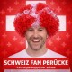 Schweizer Afro Perücke mit rotem Design und weissem Kreuz für Fans, die auffallen und Flagge zeigen