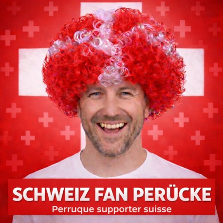 Schweiz Schweizer Hopp Schwiiz Nati Fan Haar Perücke Fussball WM EM Afro Perücke Suisse Switzerland