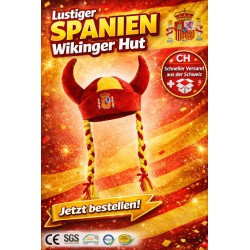 Lustiger Spanien Fan-Hut Wikinger Style mit Hörnern und Zöpfen