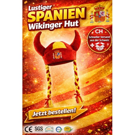 Lustiger Spanien Fan-Hut Wikinger Style mit Hörnern und Zöpfen