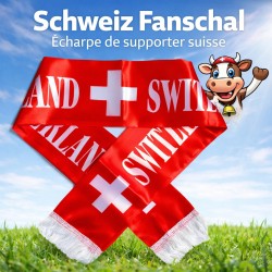Schweiz Fanschal Switzerland in Satin Optik mit Schweizerkreuz und Fransen