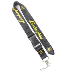 Lanière Lamborghini porte-clés noir et jaune avec mousqueton et clip fan