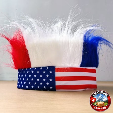 USA Fan Stirnband Strubelhaar Perücke in Nationalfarben Rot Weiss Blau Unisex