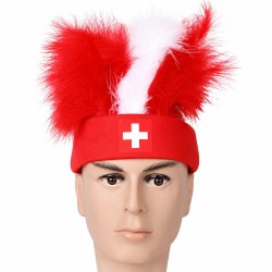 Bandeau supporter Suisse avec plumes rouge et blanc et croix suisse