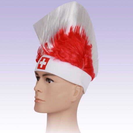 Perruque supporter suisse style iroquois rouge et blanc