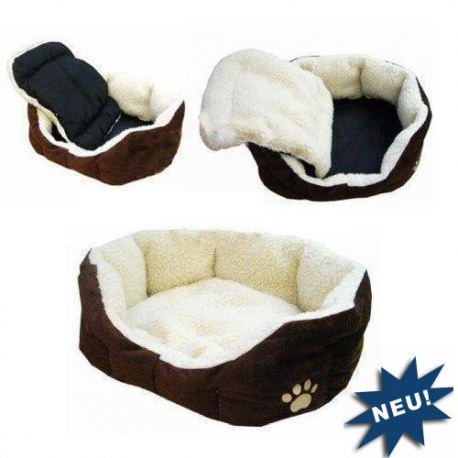 Kuschelweiches Bettchen aus Kunstfell und Fleecestoff für kleine Hunderassen und Puppies oder Katzen