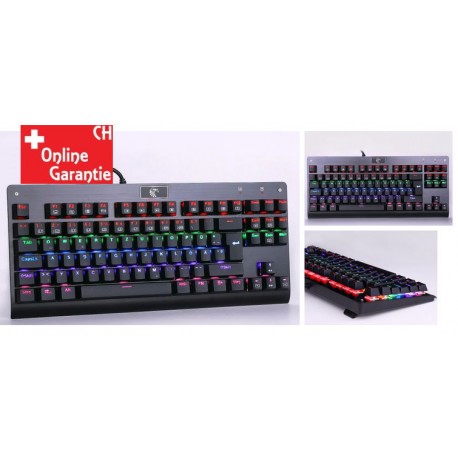 Mechanische QWERTZ Tastatur RGB LED Keyboard Gaming Büro Office 88 Tasten