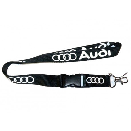 Audi Schlüsselband schwarz mit weissem Logo, Fan Schlüsselanhänger mit Metallhaken